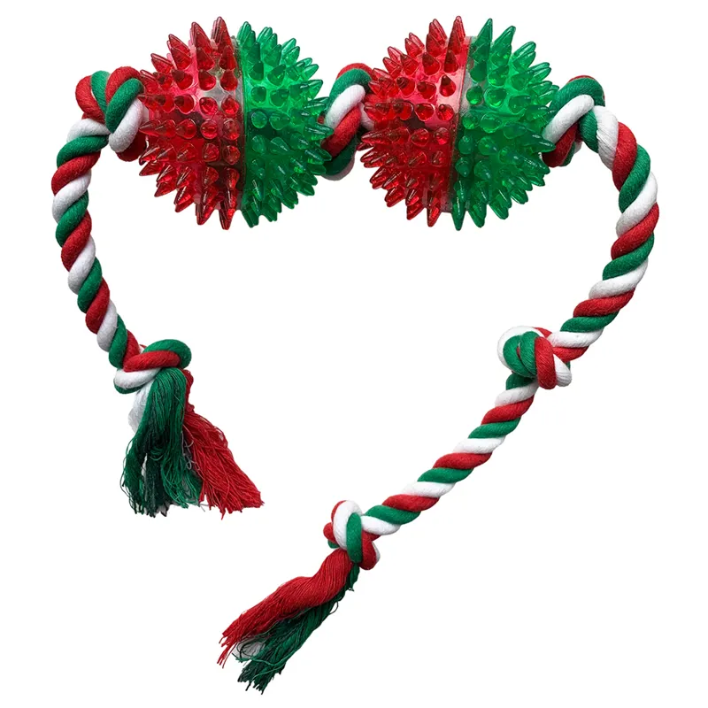 Hem and Boo Chirstmas Balls on Knotted Rope Toy